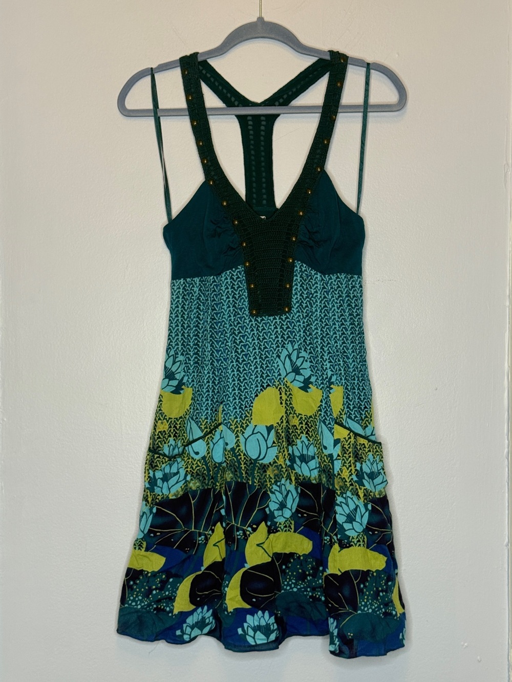 NWT! Y2K Free People green blue crochet short dress Size 6 - Picture 4 of 15